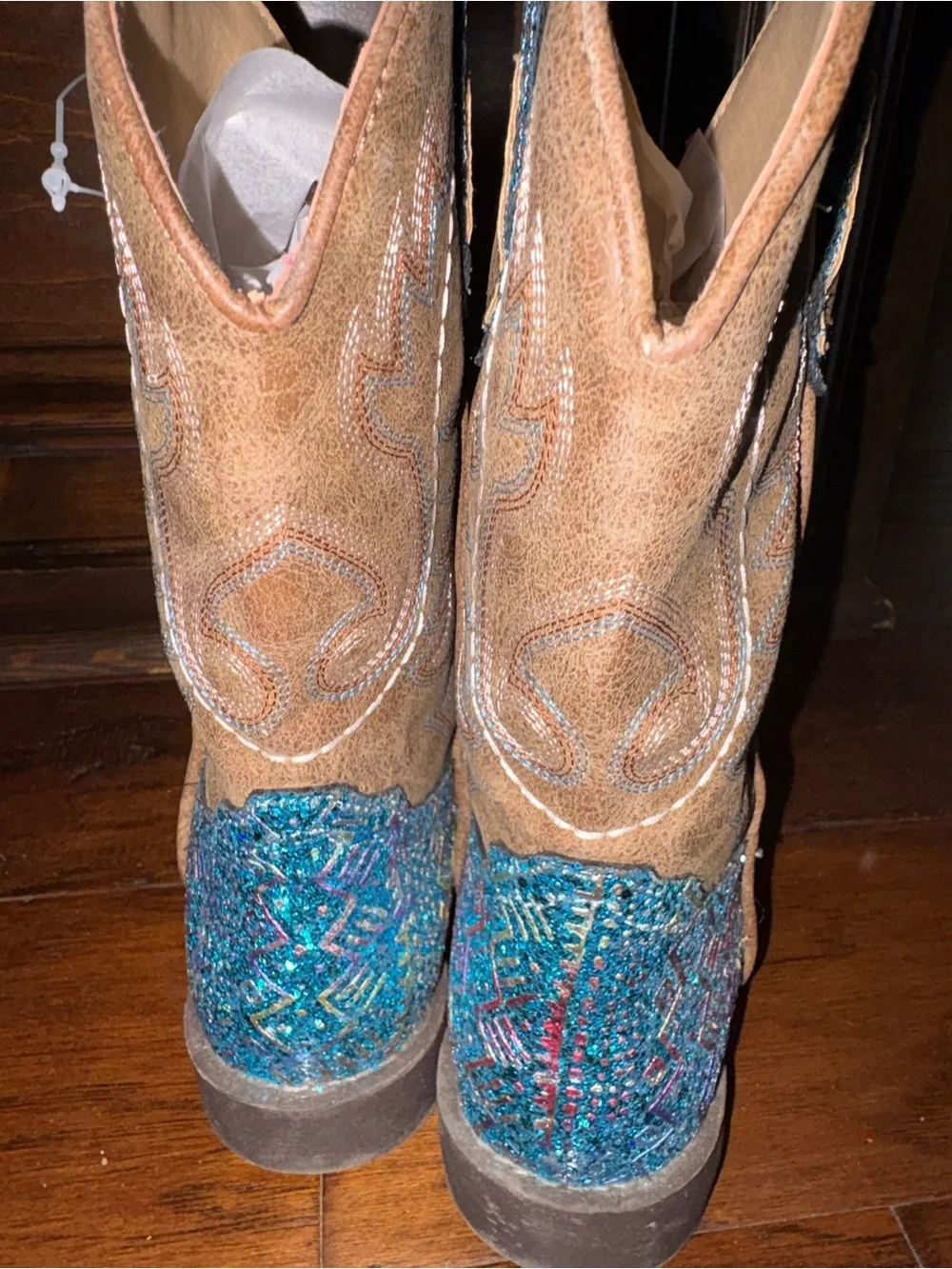 Western-Style Little Kid’s  Boots in Teal Multicolor Embellishment